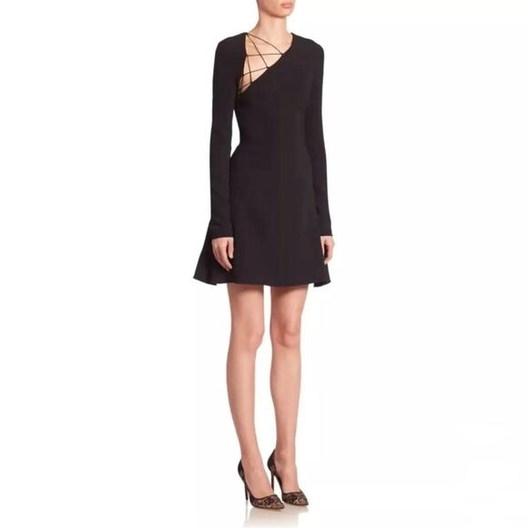 CUSHNIE Winona Long Sleeve Fit & Flare Dress in Black Size 10 - Picture 1 of 10